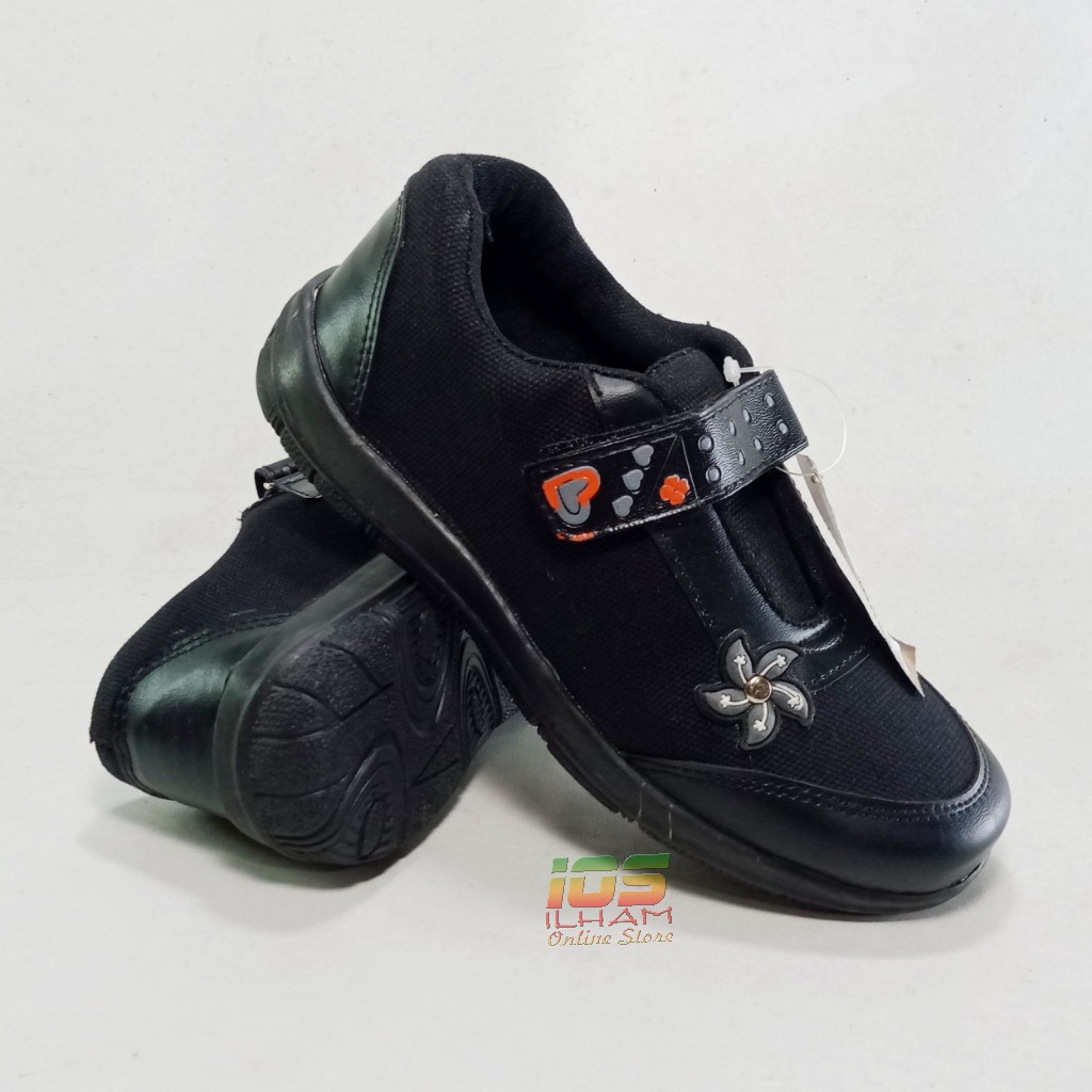 Sepatu Anak Perempuan Sneaker Ferro F.03 Sekolah TK SD Size 26-35 Hitam