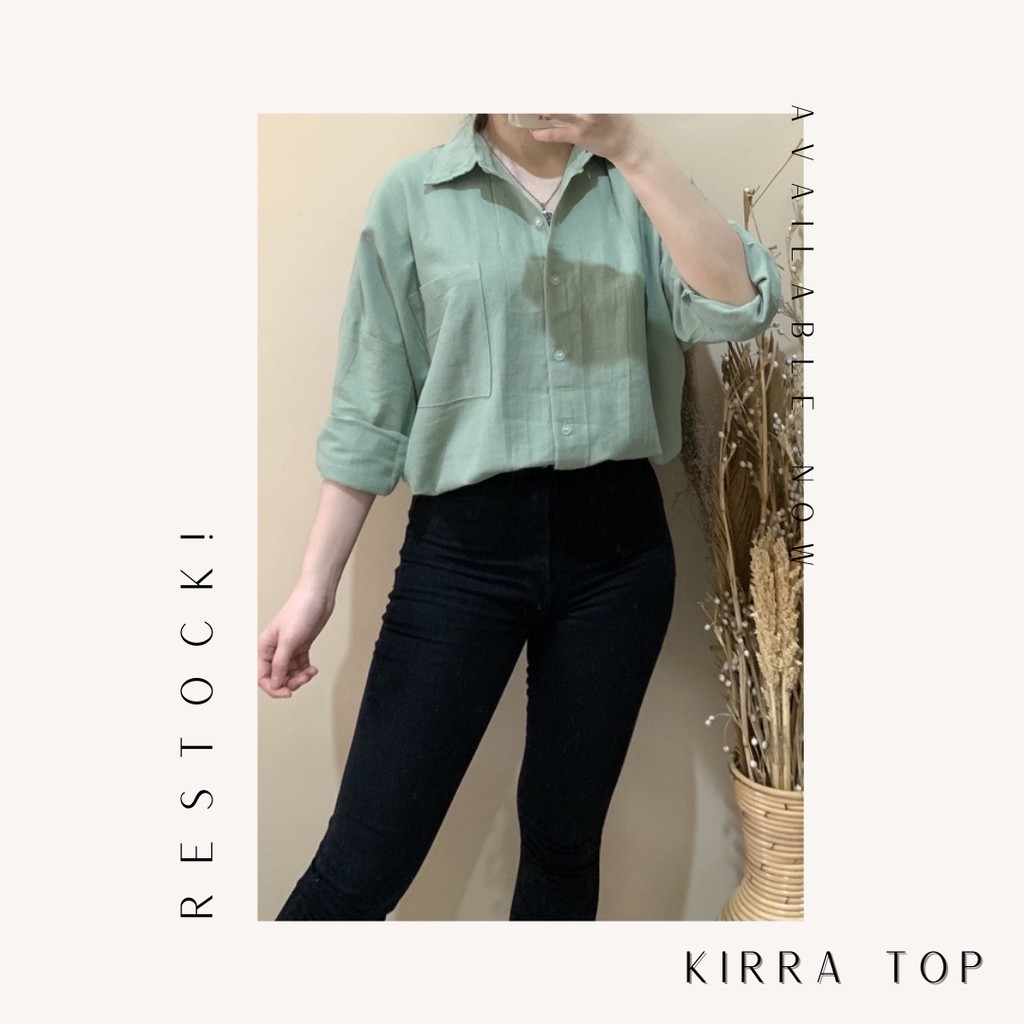 Kirra Top - Kemeja Wanita Bahan Rayon Crinkle Best Seller - BIG SIZE-Sage (Linen)