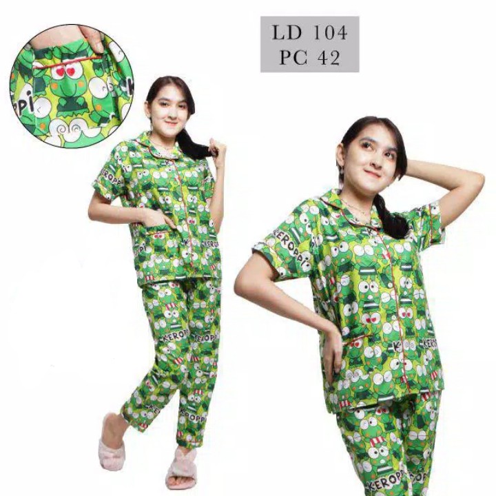 BAJU TIDUR WANITA/PIYAMA WANITA KATUN MOTIF KEROPI CP/PP