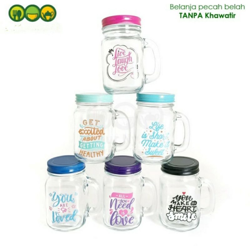 gelas kaca -mug jar kaca + tutup - cangkir minum jus juice ice coffee teh sirup murah - gelas mama p