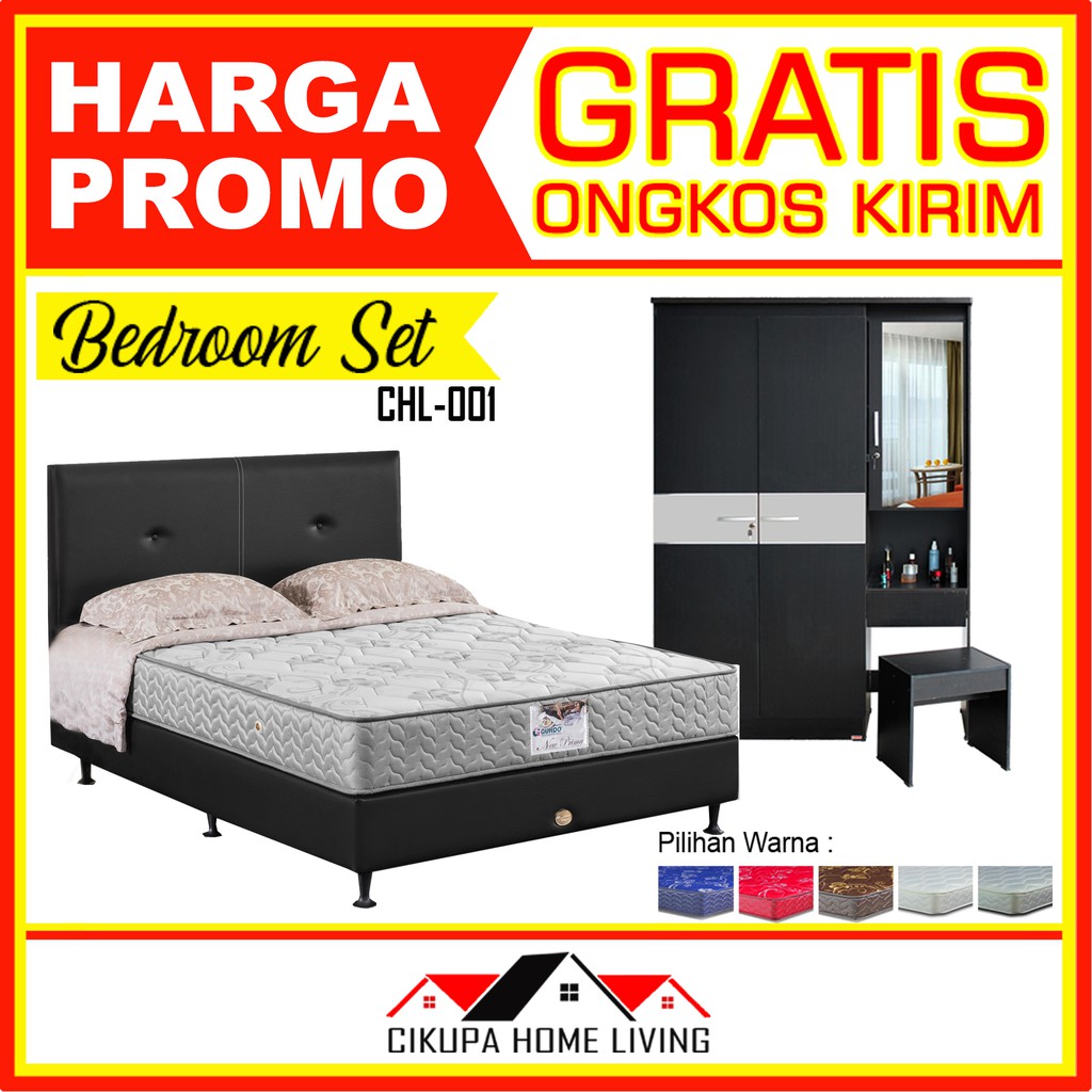 PROMO BEDROOM SET CHL-001 (Set Kamar Tidur = Kasur Springbed + Lemari Pakaian + Meja Rias)