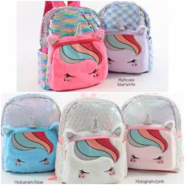 QUOKKA TAS RANSEL SEQUIN FLIP UNICORN FUR 2 KANTONG 8150 8151 7011