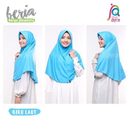 TOP BEST SELLER Jilbab Afra Beria Bergo Kaos Syari Biru Laut - hijab kerudung khimar