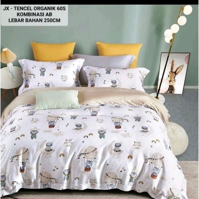 sprei duvet / cover tencel 60s organik motif anak balon udara putih krem sarung selimut anti alergi 