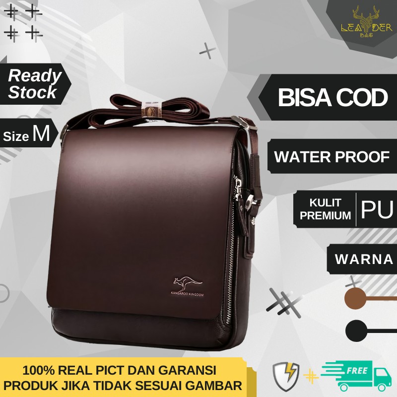 Tas Selempang Cowok Original Kulit Kangaroo Kingdom Warna Hitam Dan Coklat Motif Simpel Terbaru 2021