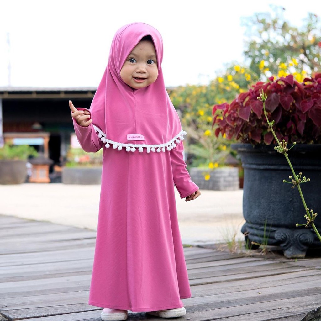 Gamis Bayi / Gamis Bayi Perempuan Khaireen Pompom Newborn - 5 Tahun Jersey Import