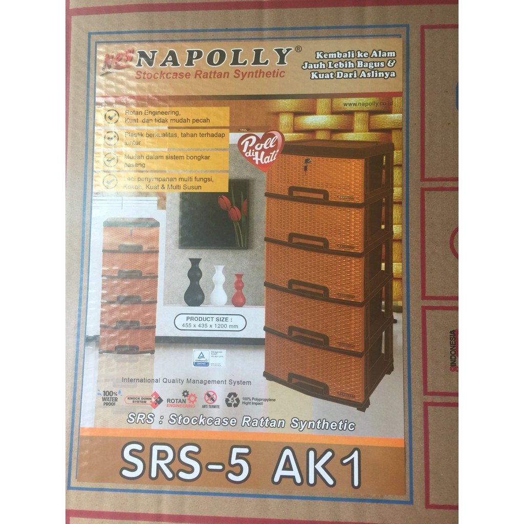Lemari plastik Napolly 5 susun laci SRS 5 ak1 jati