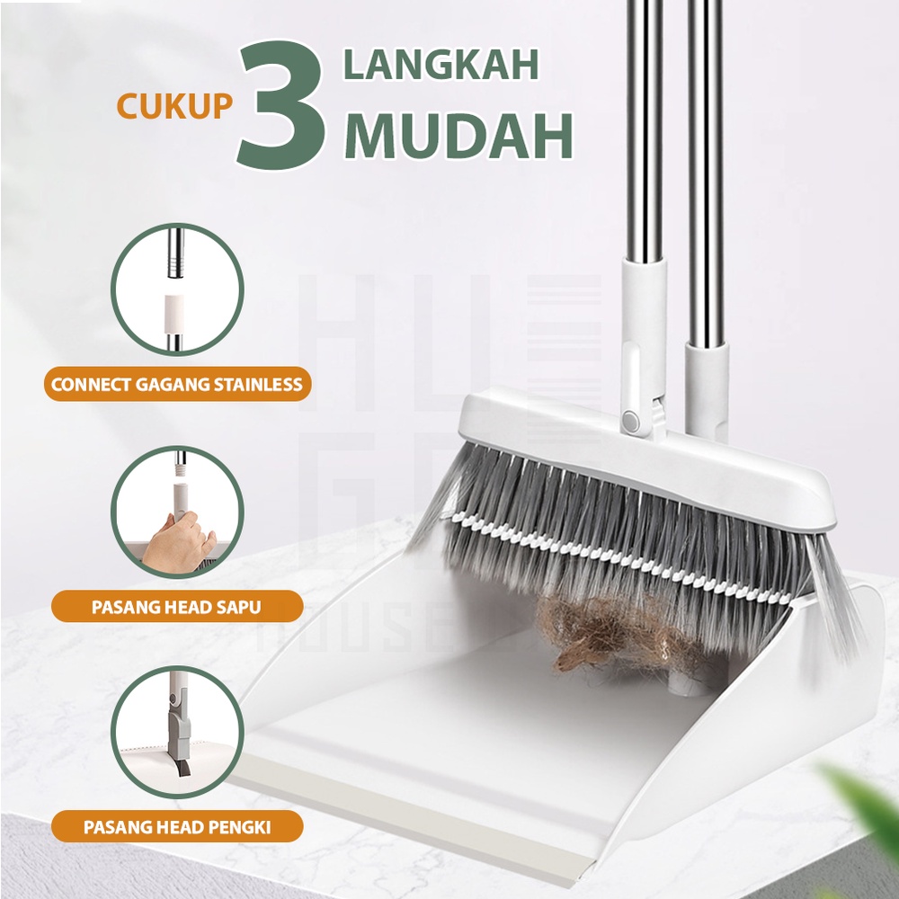 HUGO Set Sapu Pengki Pembersih Broom Set Dustpan Sapu Lipat Praktis