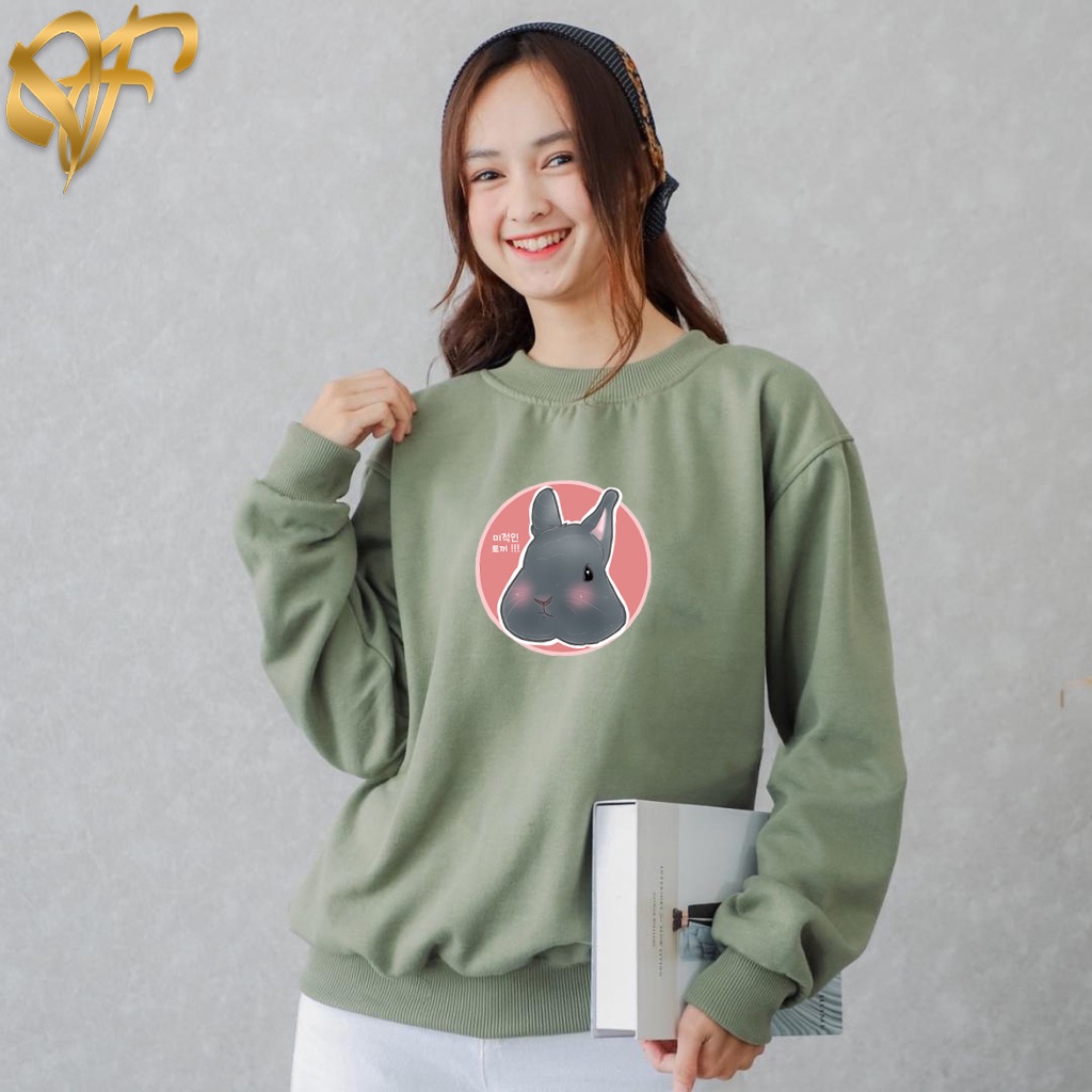 Sweater Black Rabbit Sakura Aesthetic Pria &amp; Wanita | Sweater Korea Style Fleece Cotton | Dhea Fashion