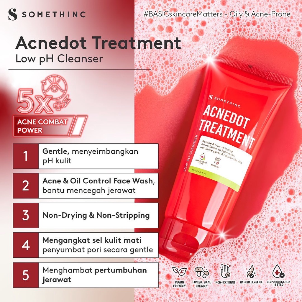 SOMETHINC ACNEDOT Treatment Indonesia / Acne Basic Series Low pH Cleanser Toner Moisturizer Gel Shot AC Spot Gel / Basic Skincare Body Care Make Up Essence Serum Eye Cream Sunscreen Mask / Foundation Cushion Loose Powder Lipstick Lip Tint Sugar Wax / Pake