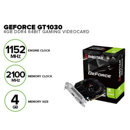 Vga card gaming biostar nvdia geforce gt1030 gt 1030 4gb ddr4 64bit single fan PCIe x16 dvi hdmi vn1034tb46-tg1ra-bs2