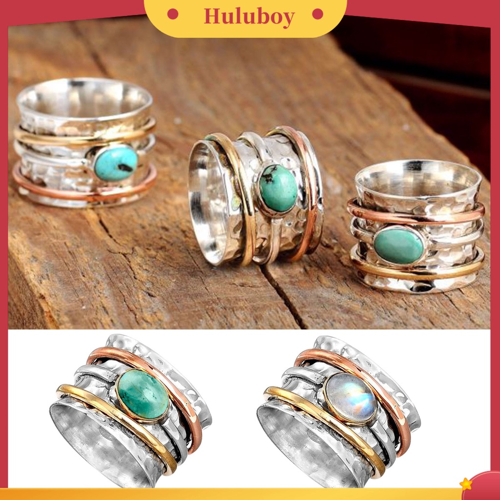 Hu Hu Hu Hu Hu Alat Bantu Pasang Kacamata♡ Cincin Pria Tiga Warna Turquoises Gaya Bohemian Vintage Untuk Kencan