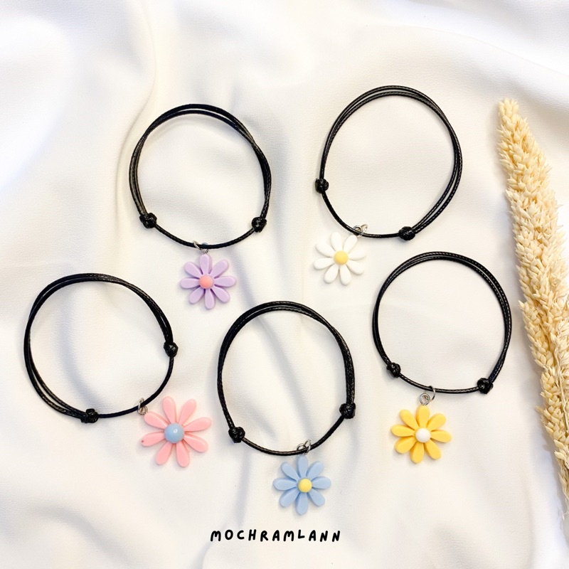 gelang daisy tali hitam anti air / gelang lucu / gelang bunga