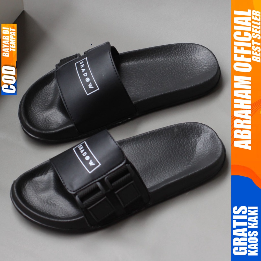 ABRAHAM Vincen Sandal Slide Pria Sendal Slop Flip Flop Hitam