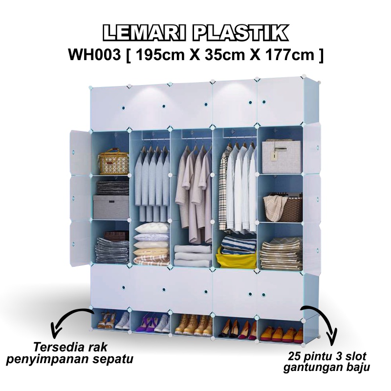 Lemari Resin 25 Pintu 5 Rak Sepatu 3 Gantungan Baju Lemari Plastik Pakaian 25 Pintu + 5 Rak Sepatu Lemari Kabinet Perakitan Sederhana