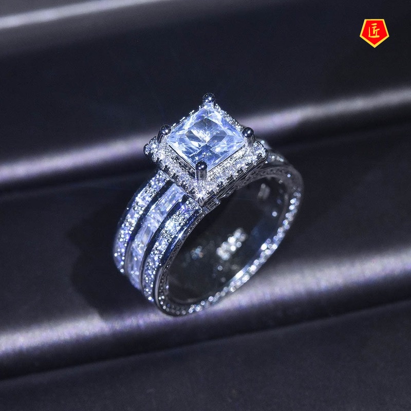 [Ready Stock]Fashion Personality Inlaid Square Diamond Ring