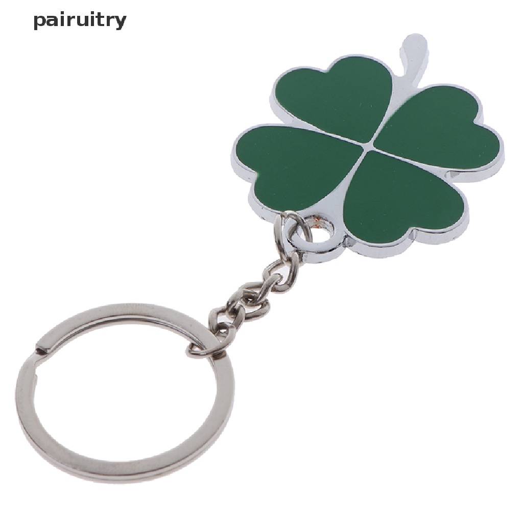 1pc Gantungan Kunci Bentuk Daun Clover Hijau Bahan Stainless Steel PRT