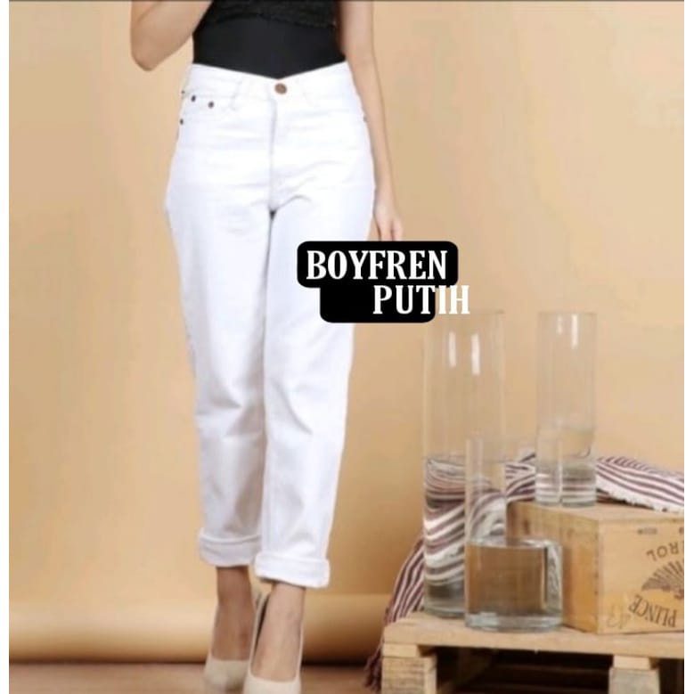 MAGCUN STORE - Celana Highwaist Boyfriend Jeans Wanita - BF Jeans Polos Basic Standar