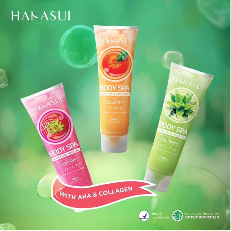 * NCC * Hanasui Body Spa Exfoliating Gel With Collagen Pembersih Tubuh Praktis Gampang - Netto 300 ml