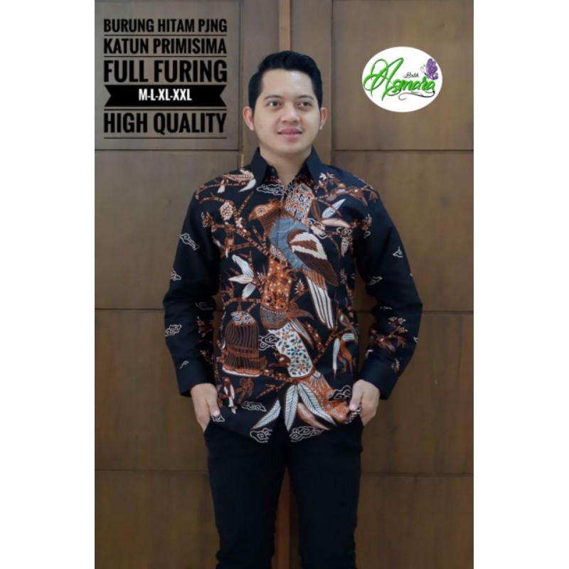 Kemeja Batik Lengan Panjang Motif Burung Warna Hitam Batik Lapis Furing Warna Hitam BURUNG HITAM