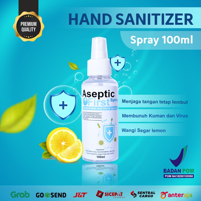 Hand Sanitizer Cair Spray ASEPTIC FIRST berizin BPOM HANDSANITIZER 100ml