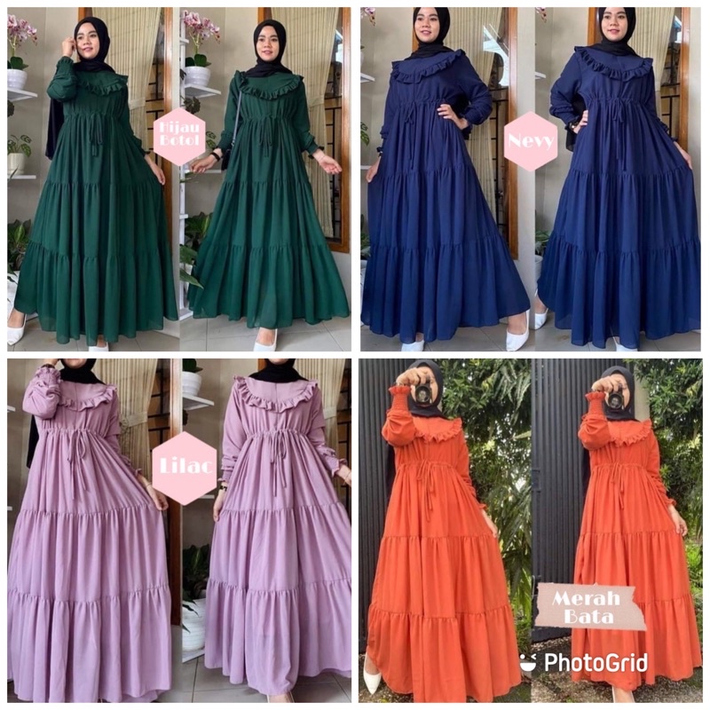 Midi Dress Jumbo ld 110 120 Dress Big Size XL XXL Motif Polos Bahan Rayon Gamis Muslimah Wanita Model Kayra Terbaru2022