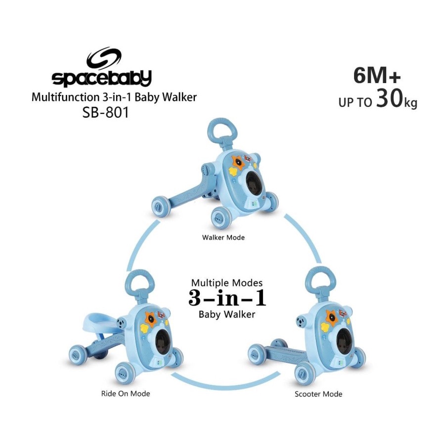 Spacebaby Multifunction 3 in 1 Baby Walker SB801 - Alat Bantu Jalan Bayi