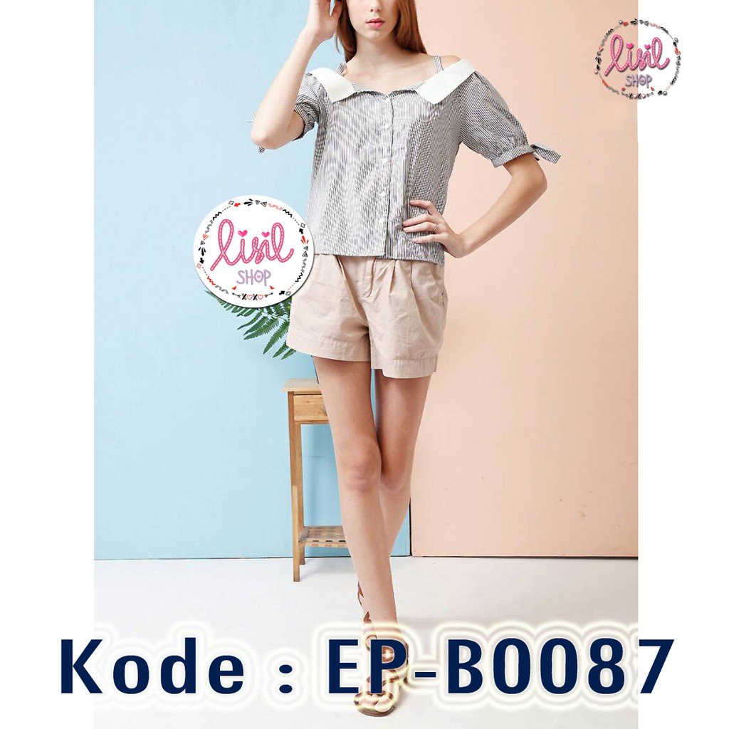 Baju Wanita BLOUSE SABRINA TALI CEWEK Atasan Bahu Bolong Motif Garis Salur