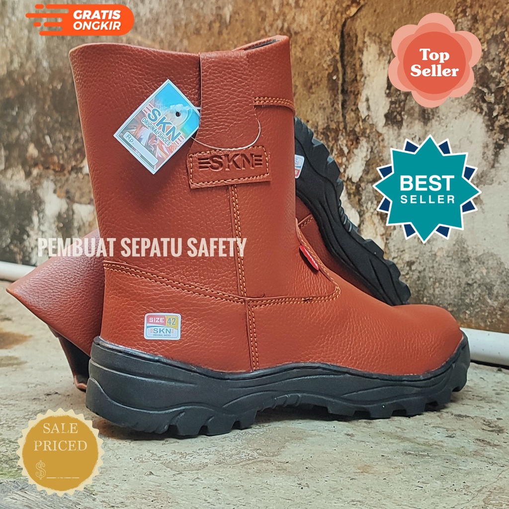 Sepatu safety Boot Kulit Buatan Premium Impor Ujung Besi King Skn Keselamatan Kerja Proyek Pabrik Kontraktor Bangunan Bengkel