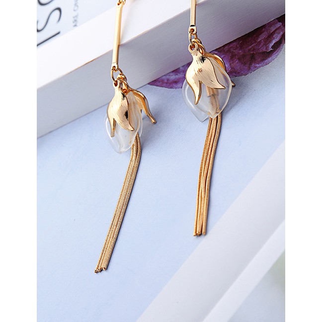 LRC Anting Tusuk Fashion Flower-studded Tassel Earrings F55554