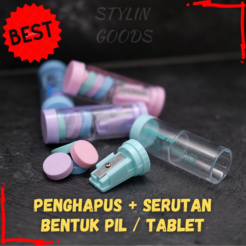 

SERUTAN KERIKAN RAUTAN DENGAN PENGHAPUS BENTUK PIL TABLET OBAT LUCU UNIK ALAT TULIS MURAH READY COD
