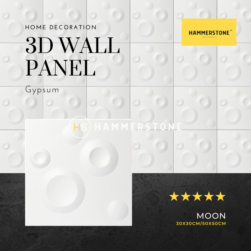 3D Wallpanel Gypsum Semen Moon 30x30cm/Wall Decoration/Dekorasi Dinding/Interior/Eksterior/Ornamen Dinding/Ornamen Beton/Ornamen Gypsum/Wall Panel 3D Dinding/Hammerstone