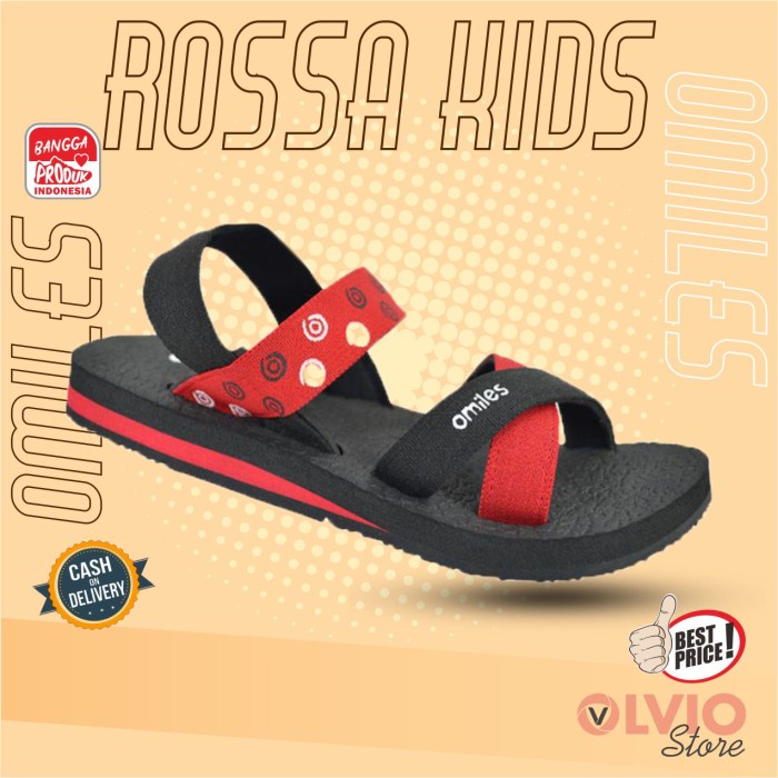 ramas Omiles ROSSA KIDS - Sendal Fashion Casual Anak Omiles Original - Black/Red, 29 mrh