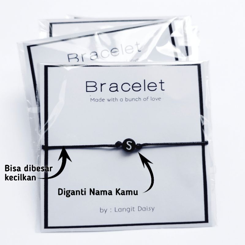 Gelang Tali Custom Inisial Nama | Gelang Tali Couple Simple Tipis | Tali Korea Waterproof Anti air | Adjustable | Couple Pasangan Sahabat | Cowok Cewek | Hitam Tipis | Minimalis Vintage | Murah | Custom Inisial Nama