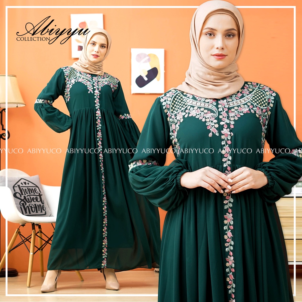 Abiyyuco TA9014 | Gamis Ceruty Babydoll Busui Terbaru Gamis Ceruti Babydol Resleting Depan dengan Bordir Cantik Mewah