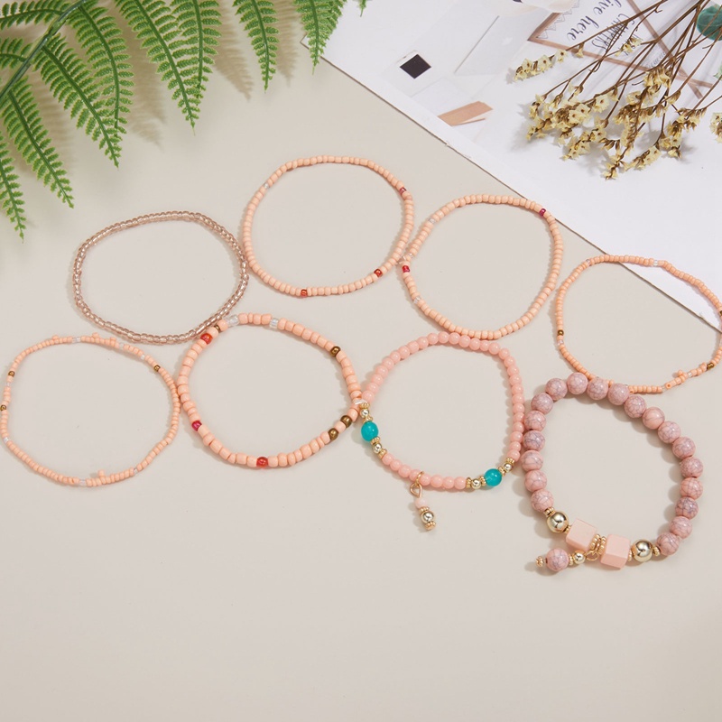 8pcs / Set Gelang Manik-Manik Warna Kontras Untuk Wanita