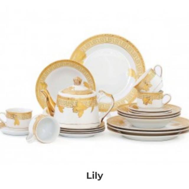 Peralatan makan Vicenza Dinner Set DA22 Motif LILY dari 3 macam size piring Vicenza, yaitu piring be