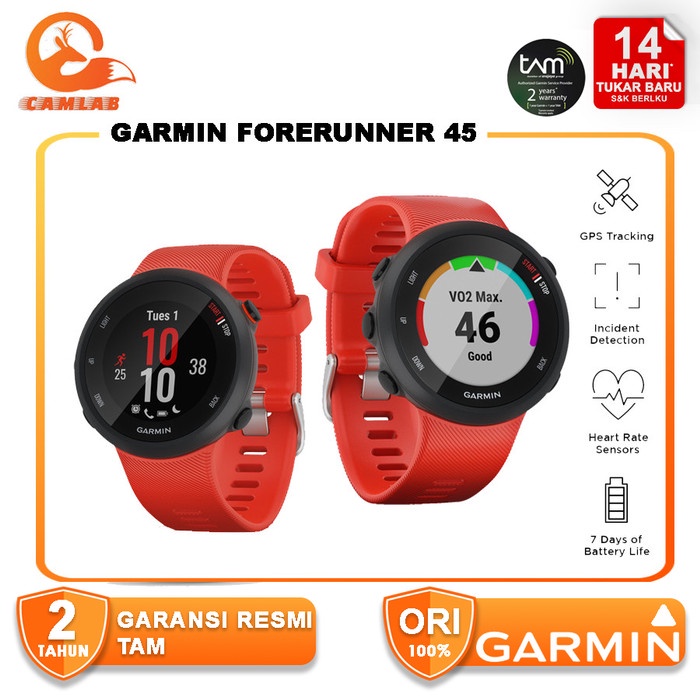 GARMIN Forerunner 45 GPS Running Watch Original - Merah