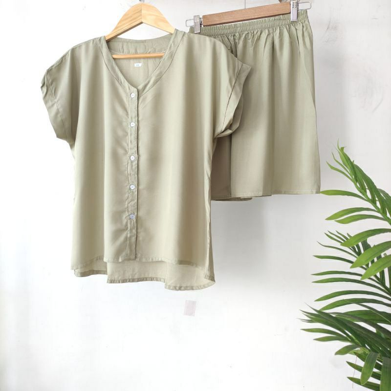 PIYAMA KANCING PENDEK HITS PIYAMA KANCIBG BUSUI | PIYAMA RAYON | HOMEWEAR-PDNK MINT