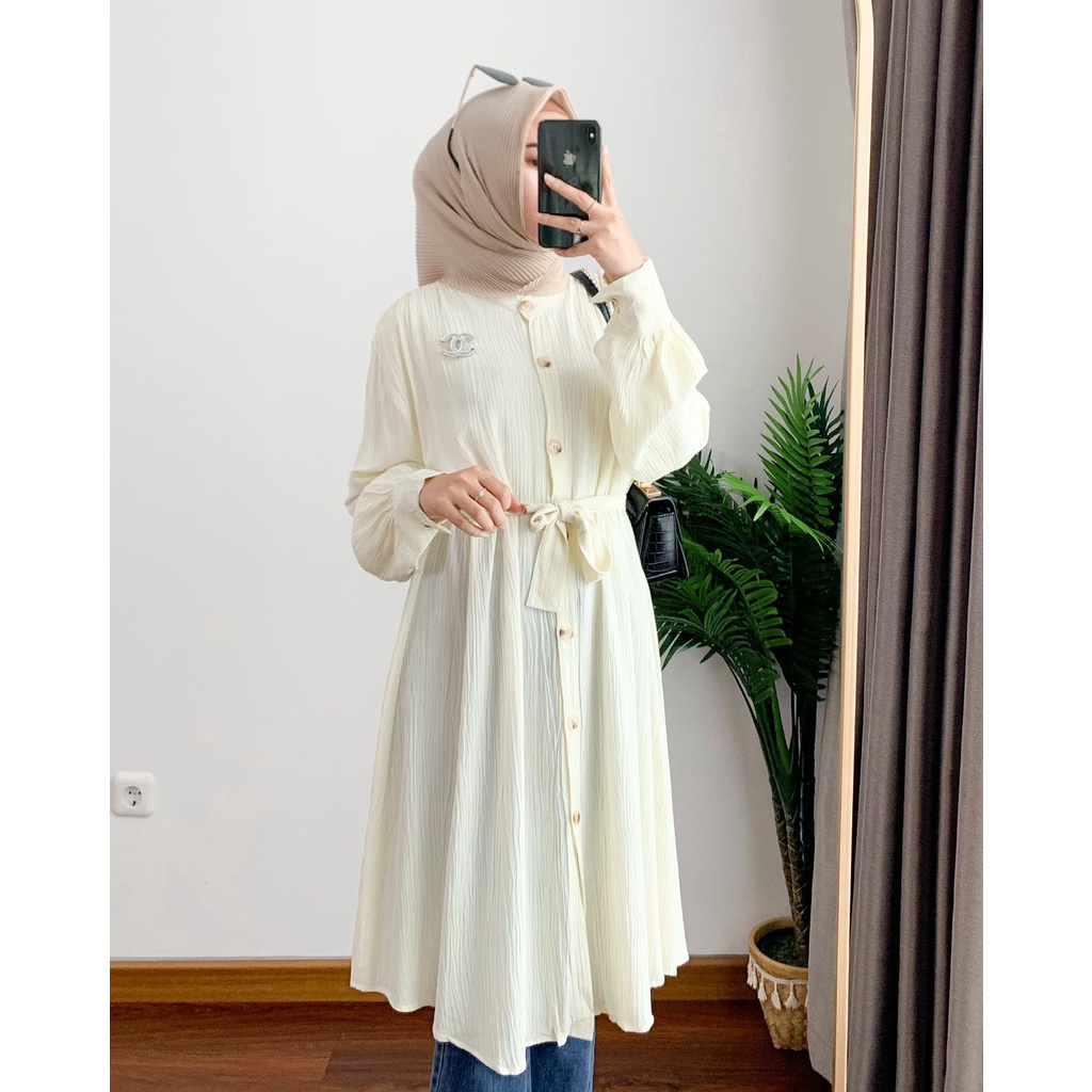 NEW- Arini Tunik Crinkle LD ± 118 cm / Kemeja Atasan Wanita OVERSIZE Lengan Panjang Bahan Cotton Crinkle