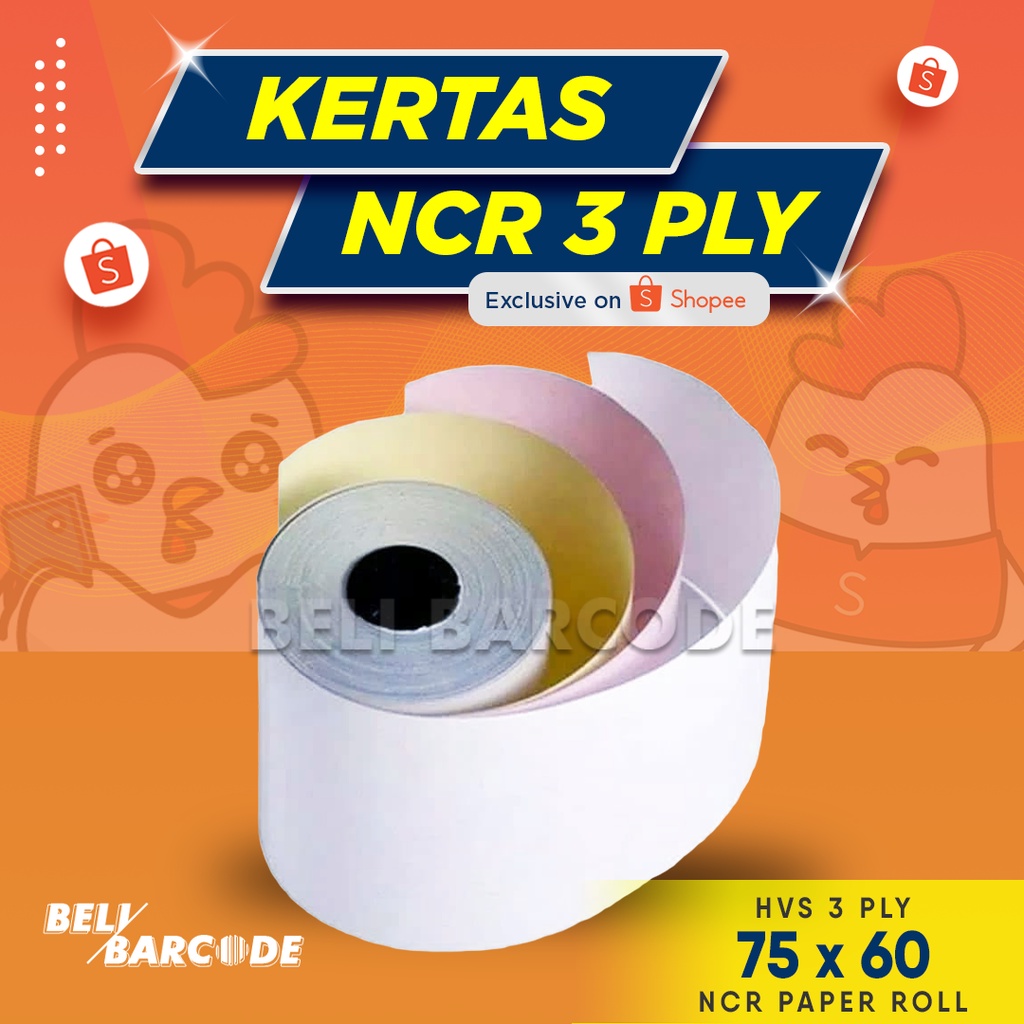 KERTAS ROLL HVS / NCR 75X60mm 3PLY - 75mm X 60mm 3 PLY KUALITAS BAGUS