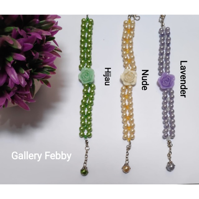 GM011 Gelang Mutiara Kristal Mote Bunga