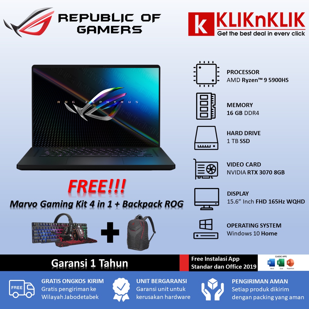 ASUS ROG Zephyrus G15 GA503QR Ryzen 9 5900H 16GB 1TB SSD RTX3070 165Hz Eclipse Grey