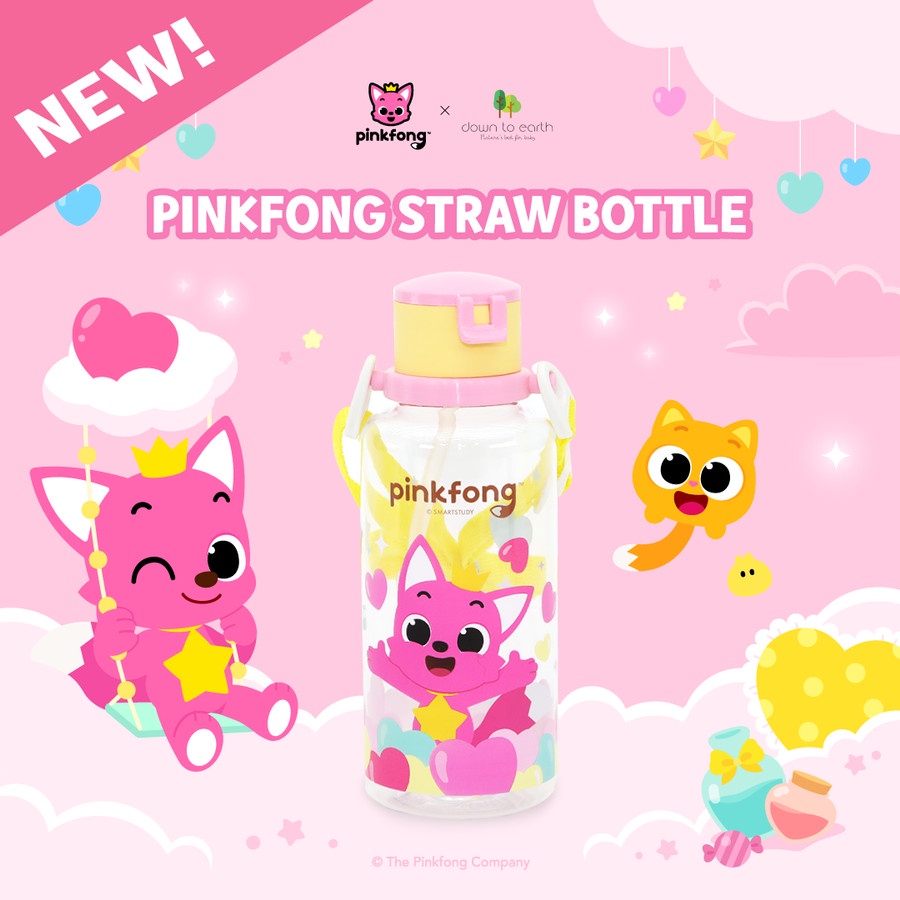 DOWN TO EARTH PINKFONG PICNIC STRAW STRAP WATER BOTTLE