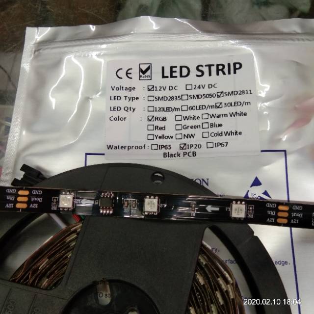 led ws 2811 dc 12v black pcb 150led / 1roll panjang 5meter