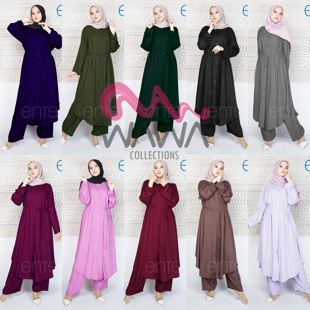 Pakaian Wanita Setelan Rianna Katun Viscose Premium Polos Jumbo Ld 140 Set Long Tunik Original Enter