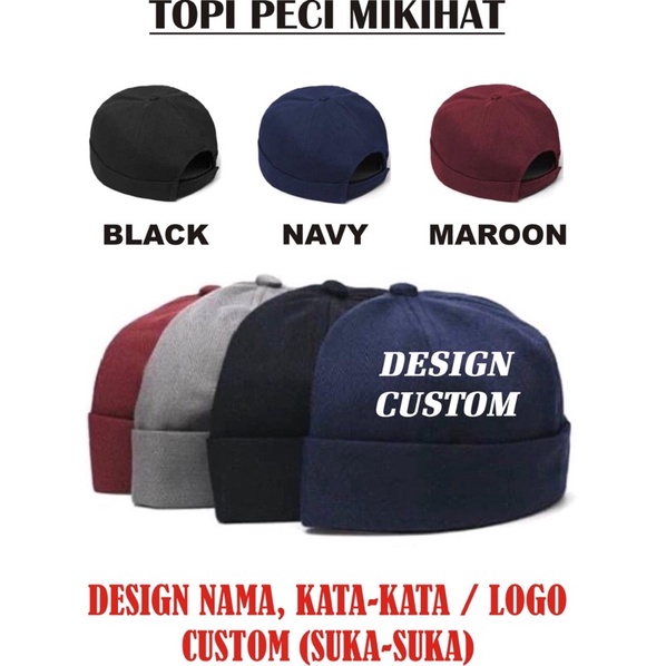 Topi Peci Mikihat Peci Beani Design Custom Suka suka Logo Nama GRATIS
