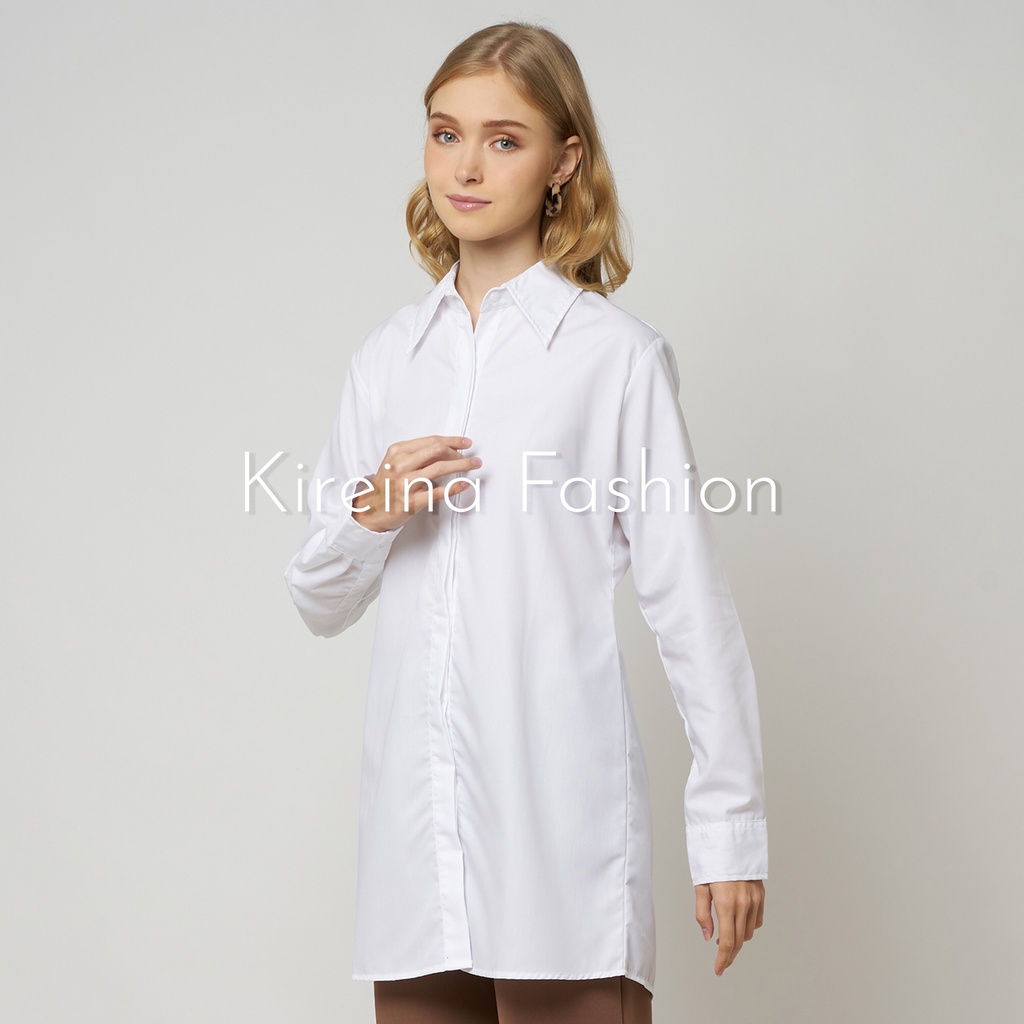 Kemeja Tunik Putih Wanita Hem Putih Panjang Katun TC Import | Kireina Fashion