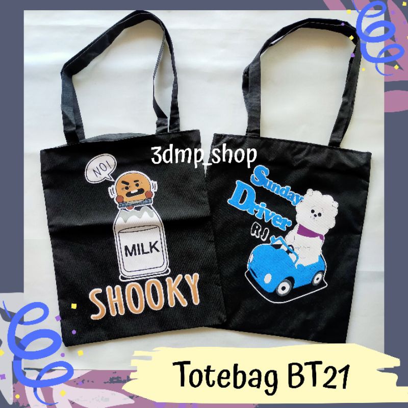 Totebag Bt21 hitam resleting