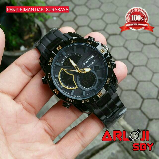 Jam tangan cowok EDIREIZ dual time stell original tahan air